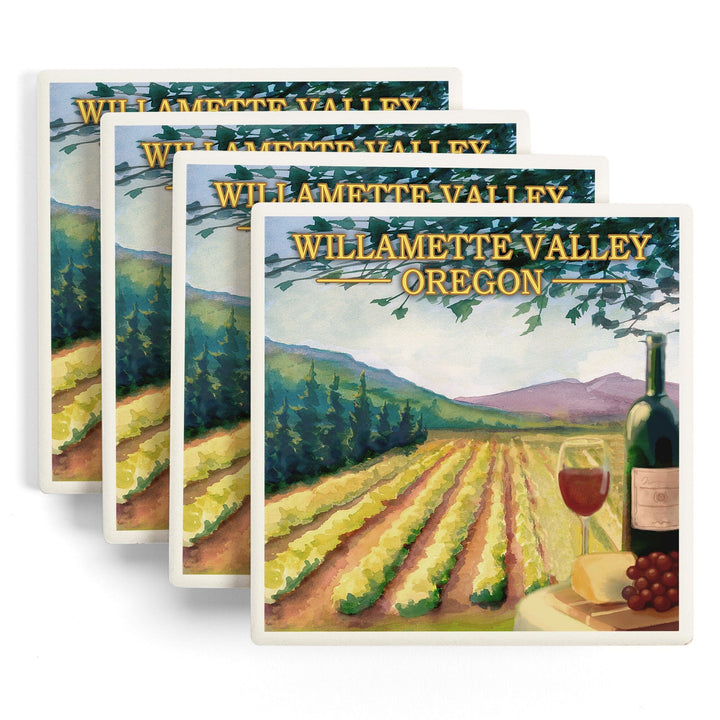 Willamette Valley, Oregon, Wine Country, Lantern Press Artwork, Coaster Set Coasters Lantern Press 