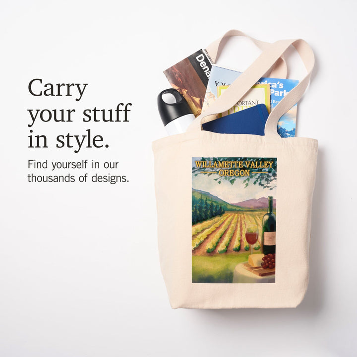 Willamette Valley, Oregon, Wine Country, Lantern Press Artwork, Tote Bag Totes Lantern Press 