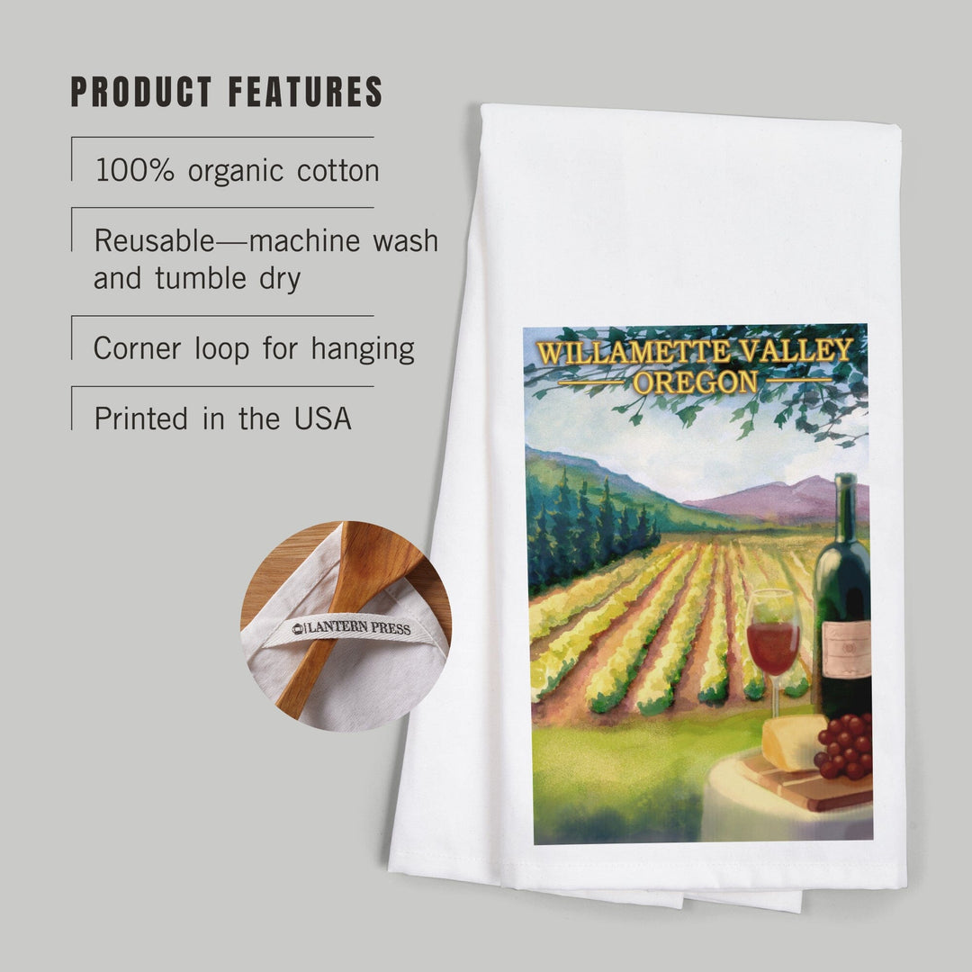 Willamette Valley, Oregon, Wine Country, Organic Cotton Kitchen Tea Towels Kitchen Lantern Press 