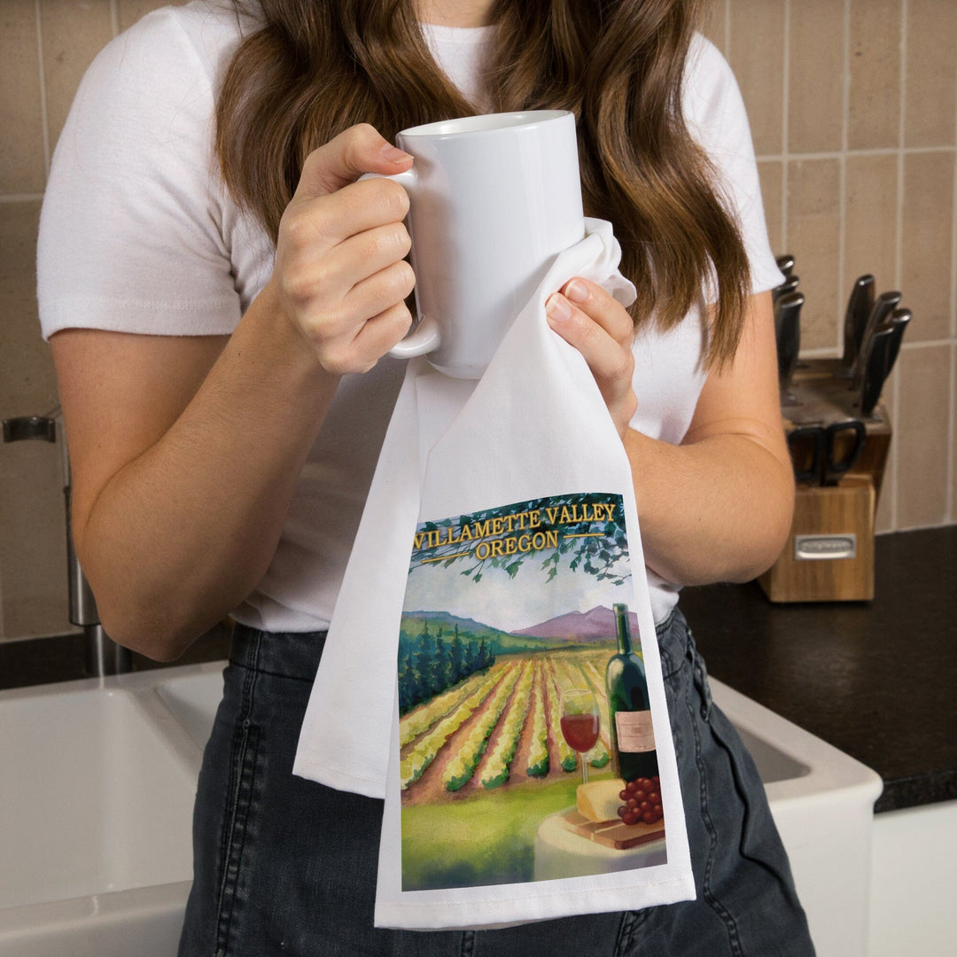 Willamette Valley, Oregon, Wine Country, Organic Cotton Kitchen Tea Towels Kitchen Lantern Press 