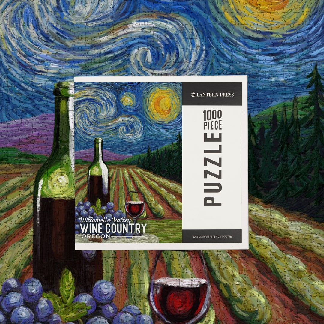 Willamette Valley, Oregon, Wine Country, Starry Night, Jigsaw Puzzle Puzzle Lantern Press 