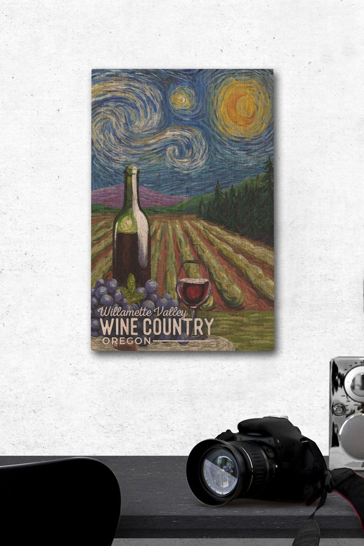 Willamette Valley, Oregon, Wine Country, Starry Night, Lantern Press Artwork, Wood Signs and Postcards Wood Lantern Press 12 x 18 Wood Gallery Print 