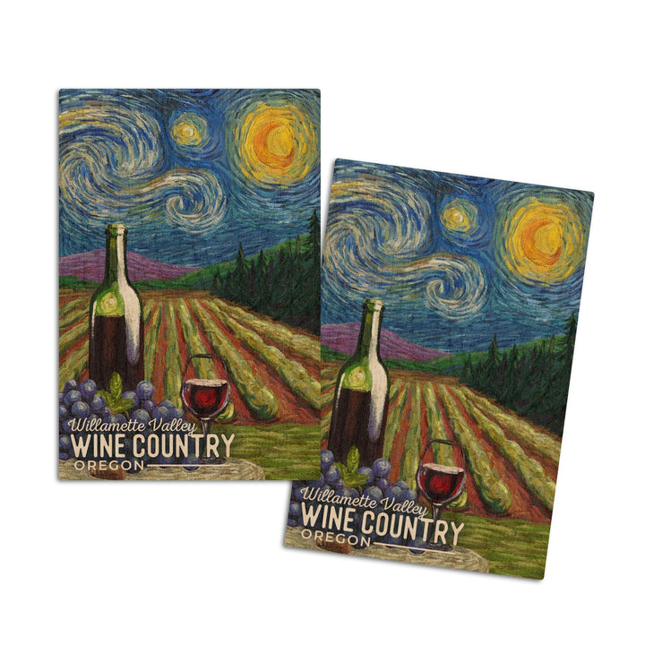 Willamette Valley, Oregon, Wine Country, Starry Night, Lantern Press Artwork, Wood Signs and Postcards Wood Lantern Press 4x6 Wood Postcard Set 