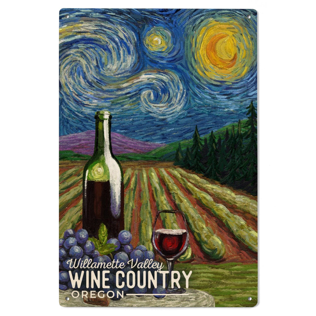 Willamette Valley, Oregon, Wine Country, Starry Night, Lantern Press Artwork, Wood Signs and Postcards Wood Lantern Press 