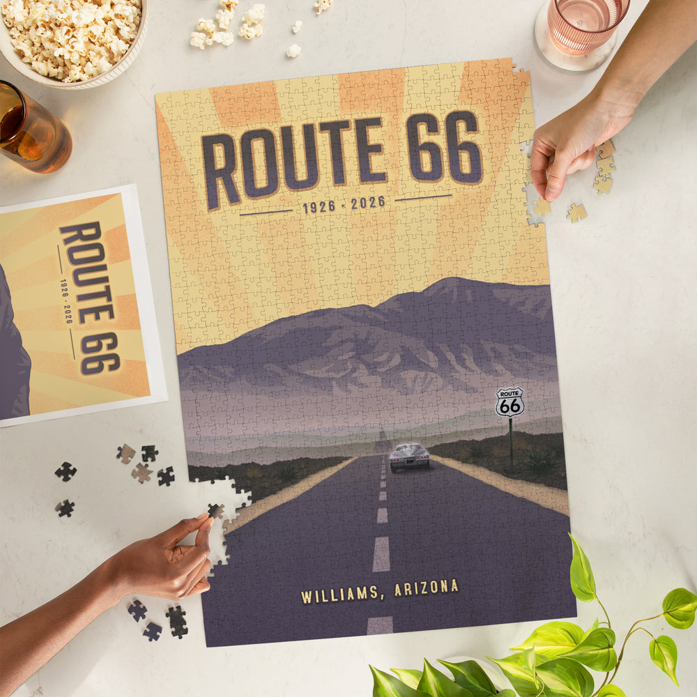 Williams, Arizona, Lithograph, Route 66 100 Year Anniversary, Jigsaw Puzzle Puzzle Lantern Press 