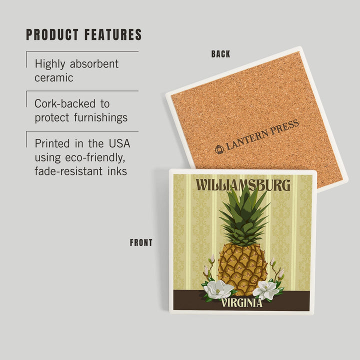 Williamsburg, Virginia, Colonial Pineapple, Coasters Coasters Lantern Press 