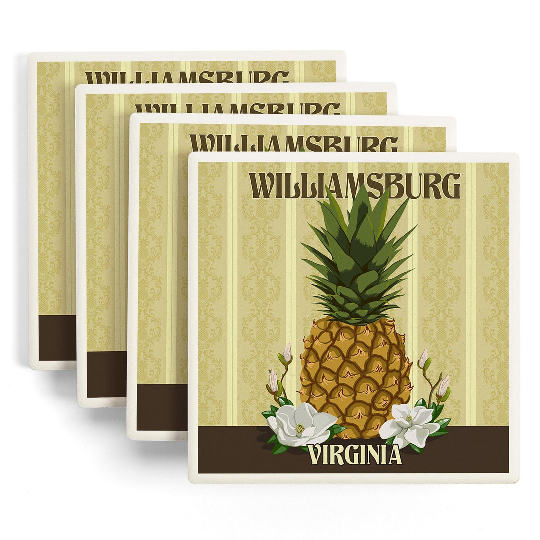 Williamsburg, Virginia, Colonial Pineapple, Lantern Press Artwork, Coaster Set Coasters Lantern Press 