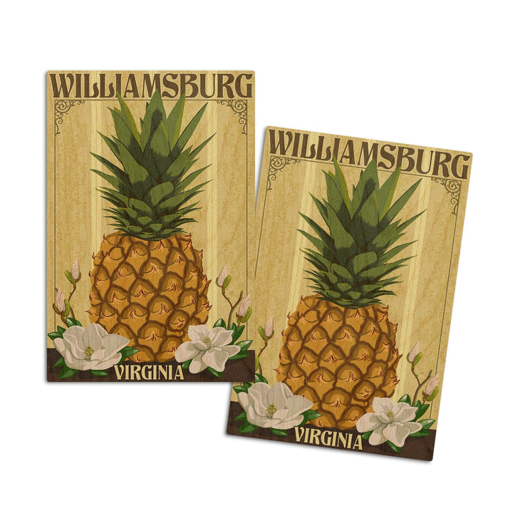 Williamsburg, Virginia, Colonial Pineapple, Lantern Press Artwork, Wood Signs and Postcards Wood Lantern Press 4x6 Wood Postcard Set 