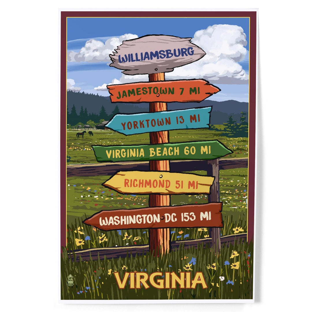 Williamsburg, Virginia, Destination Signpost, Art & Giclee Prints Art Lantern Press 