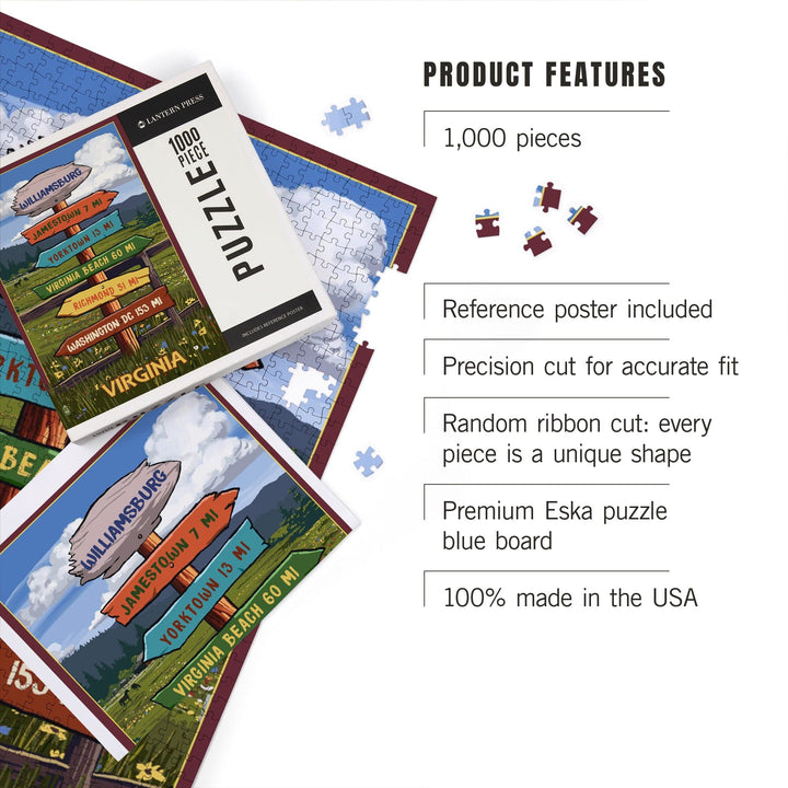 Williamsburg, Virginia, Destination Signpost, Jigsaw Puzzle Puzzle Lantern Press 