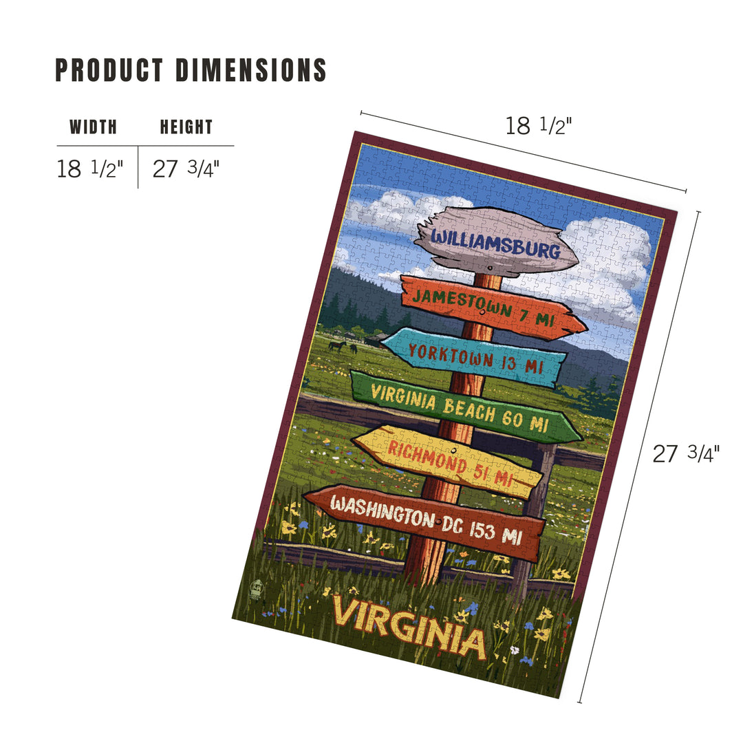 Williamsburg, Virginia, Destination Signpost, Jigsaw Puzzle Puzzle Lantern Press 