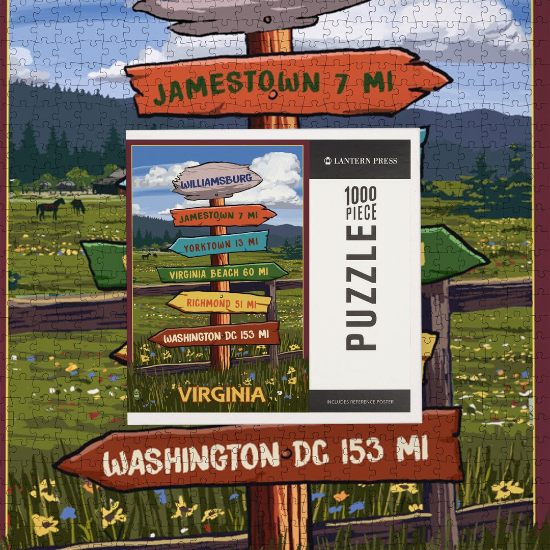 Williamsburg, Virginia, Destination Signpost, Jigsaw Puzzle Puzzle Lantern Press 