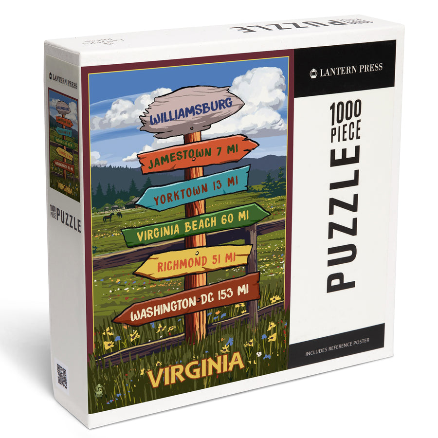 Williamsburg, Virginia, Destination Signpost, Jigsaw Puzzle Puzzle Lantern Press 