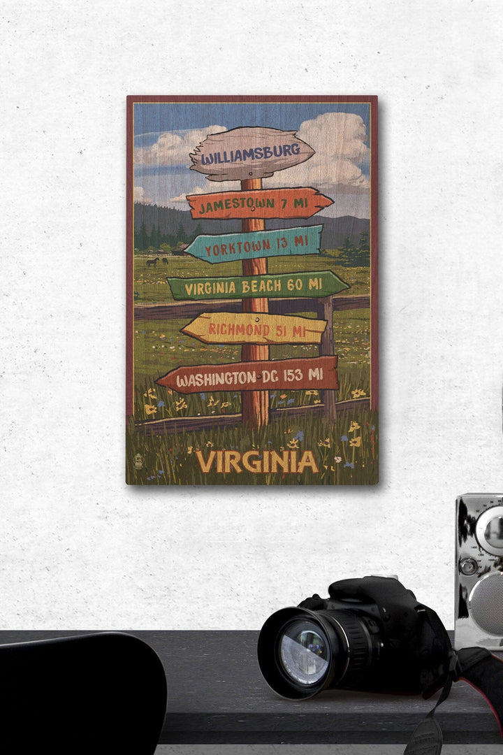 Williamsburg, Virginia, Destination Signpost, Lantern Press Artwork, Wood Signs and Postcards Wood Lantern Press 12 x 18 Wood Gallery Print 