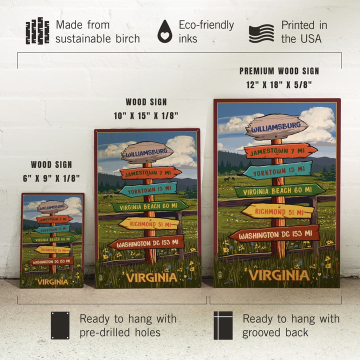 Williamsburg, Virginia, Destination Signpost, Lantern Press Artwork, Wood Signs and Postcards Wood Lantern Press 
