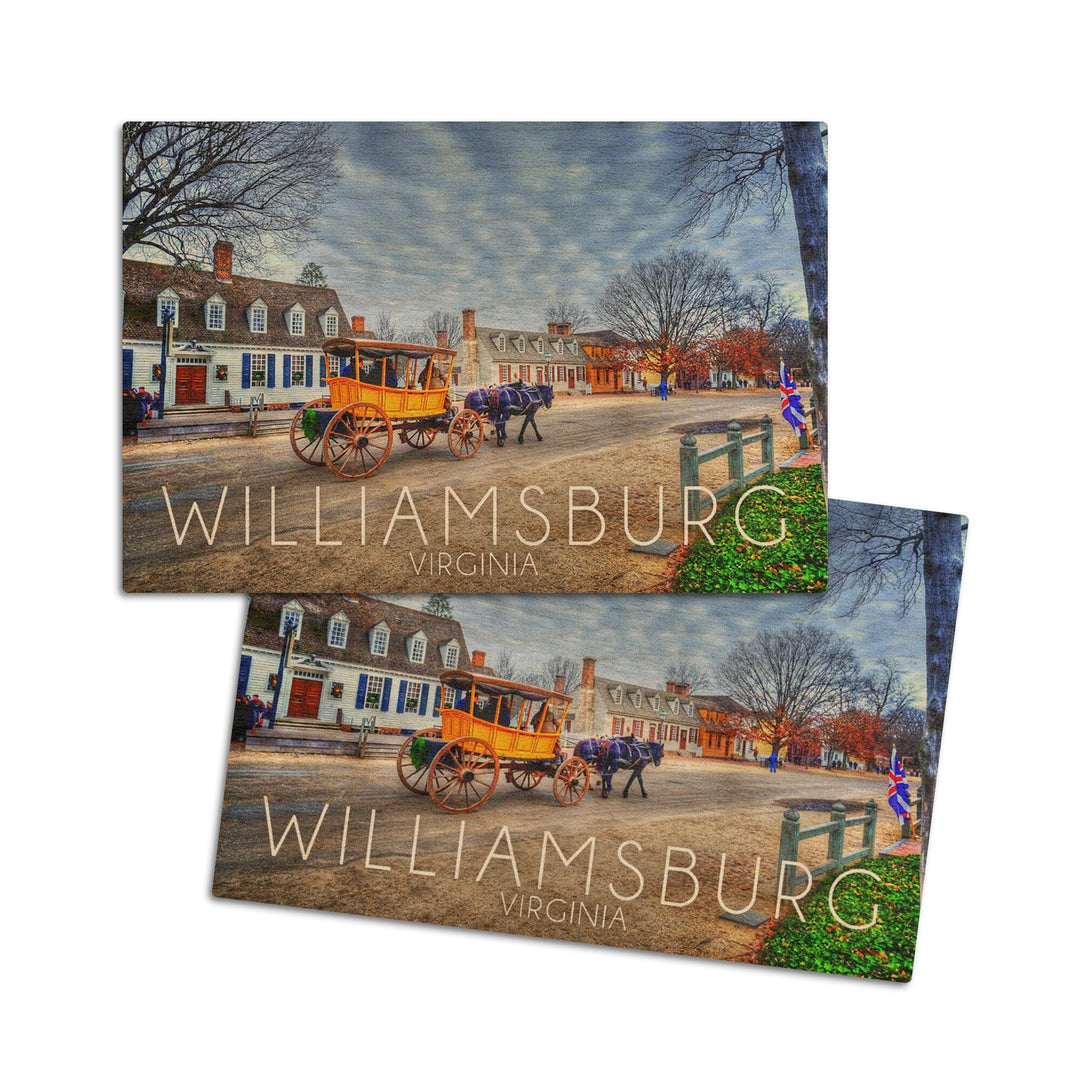Williamsburg, Virginia, Horse & Buggy, Lantern Press Photography, Wood Signs and Postcards Wood Lantern Press 4x6 Wood Postcard Set 