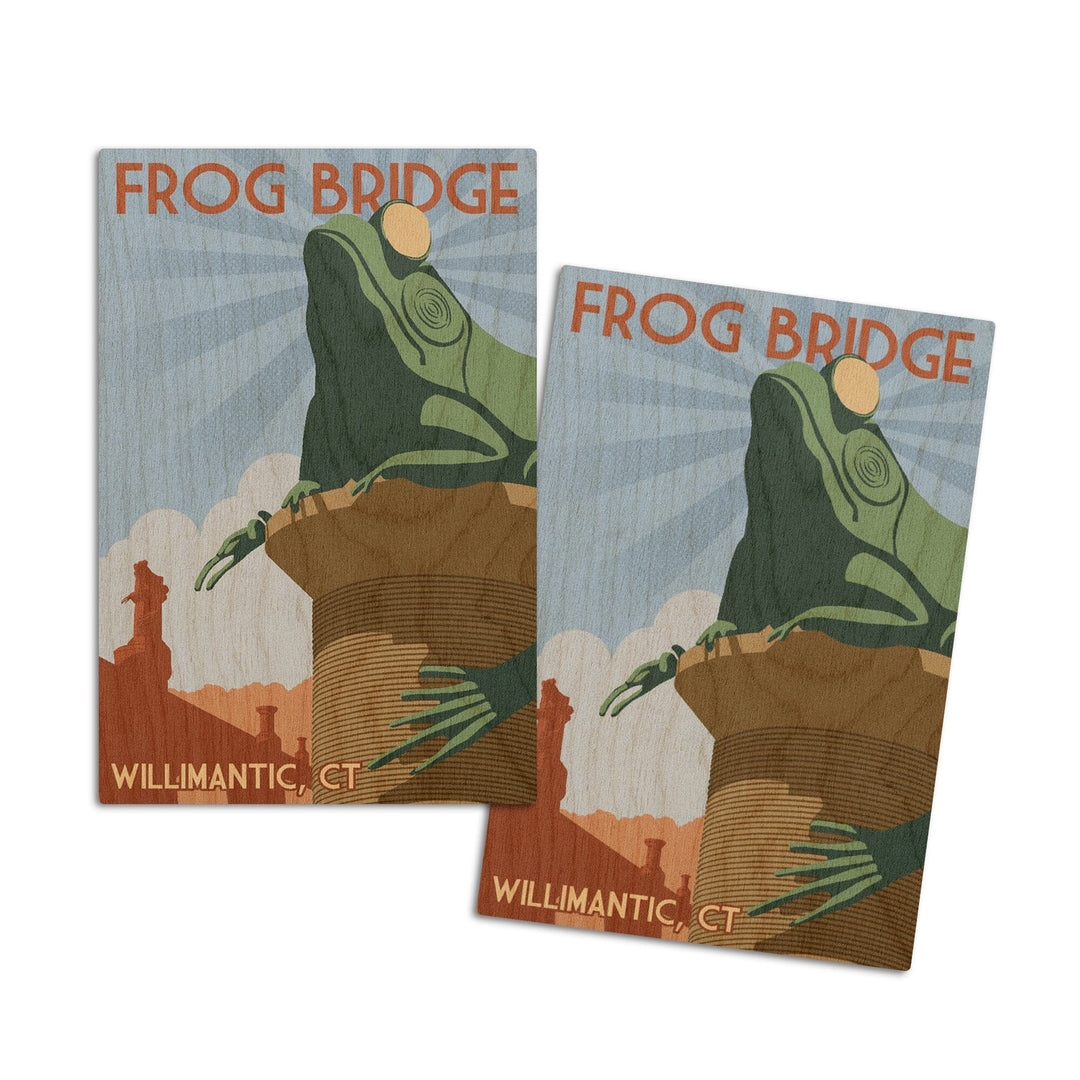 Willimantic, Connecticut, Frog Bridge, Lantern Press Artwork, Wood Signs and Postcards Wood Lantern Press 4x6 Wood Postcard Set 