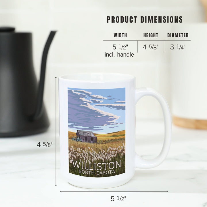 Williston, North Dakota, Wheat Field and Shack, Ceramic Mug Mugs Lantern Press 