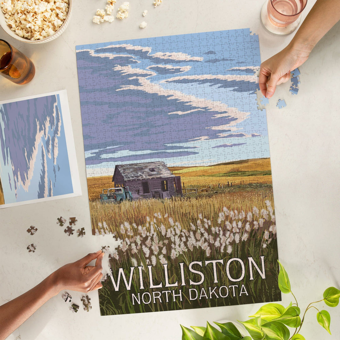 Williston, North Dakota, Wheat Field and Shack, Jigsaw Puzzle Puzzle Lantern Press 