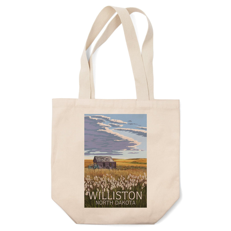 Williston, North Dakota, Wheat Field & Shack, Lantern Press Artwork, Tote Bag Totes Lantern Press 