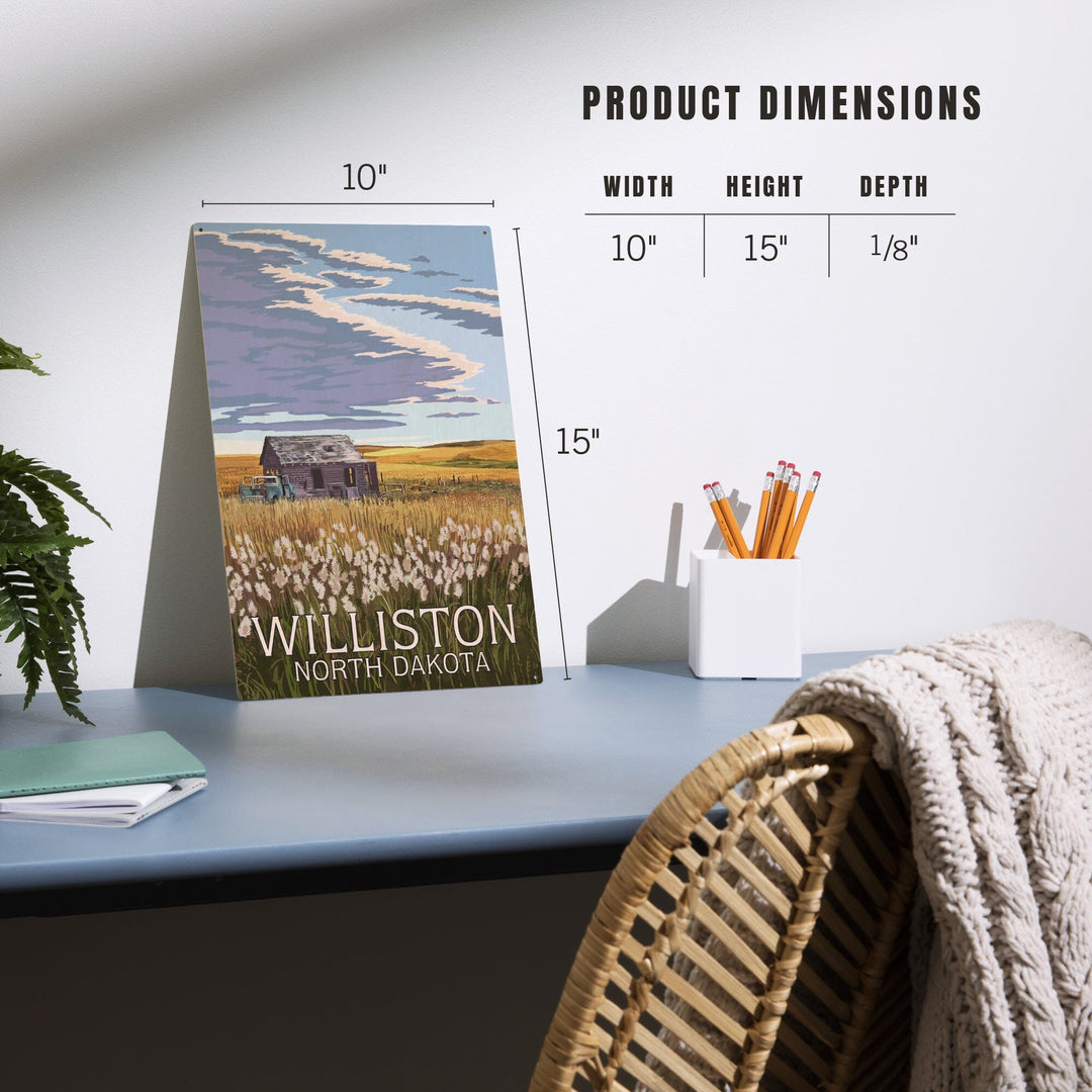 Williston, North Dakota, Wheat Field & Shack, Lantern Press Artwork, Wood Signs and Postcards Wood Lantern Press 