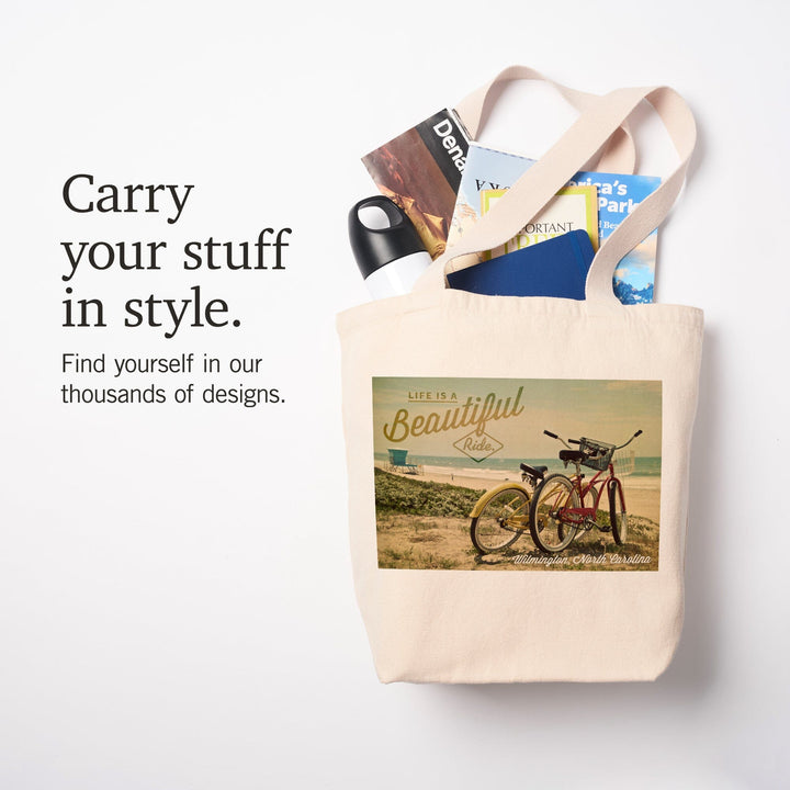 Wilmington, North Carolina, Life is a Beautiful Ride, Beach Cruisers, Lantern Press Photography, Tote Bag Totes Lantern Press 