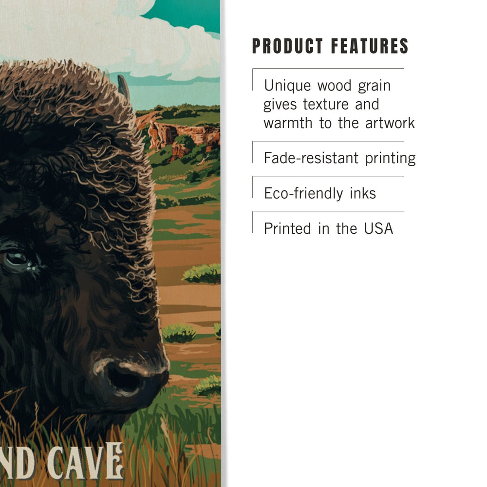 Wind Cave National Park, South Dakota, Bison, Painterly National Park Series, Wood Signs and Postcards Wood Lantern Press 