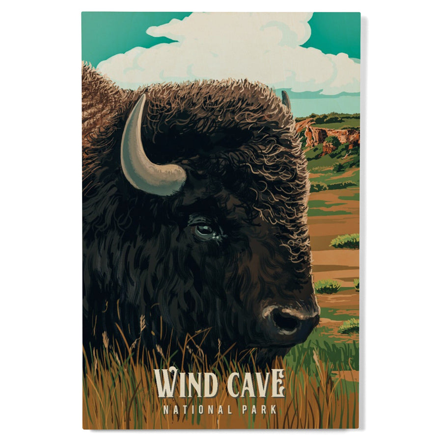 Wind Cave National Park, South Dakota, Bison, Painterly National Park Series, Wood Signs and Postcards Wood Lantern Press 