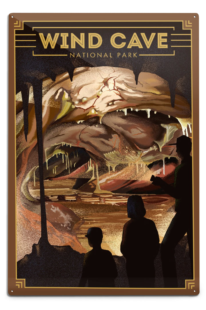 Wind Cave National Park, South Dakota, Lithograph National Park Series, Metal Signs Metal Lantern Press 12x18 Metal Sign 