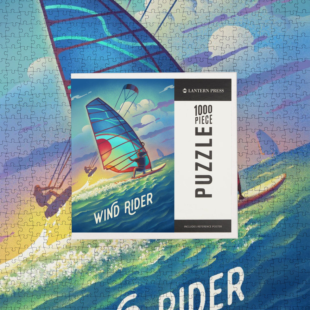 Wind Rider, Lithograph, Windsurfing and Kitesurfing, Jigsaw Puzzle Puzzle Lantern Press 