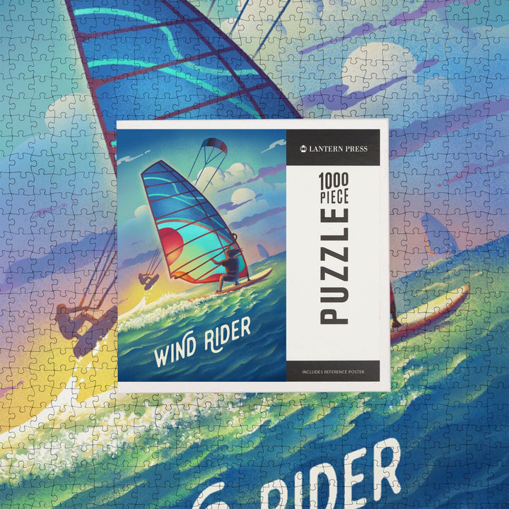 Wind Rider, Lithograph, Windsurfing and Kitesurfing, Jigsaw Puzzle Puzzle Lantern Press 