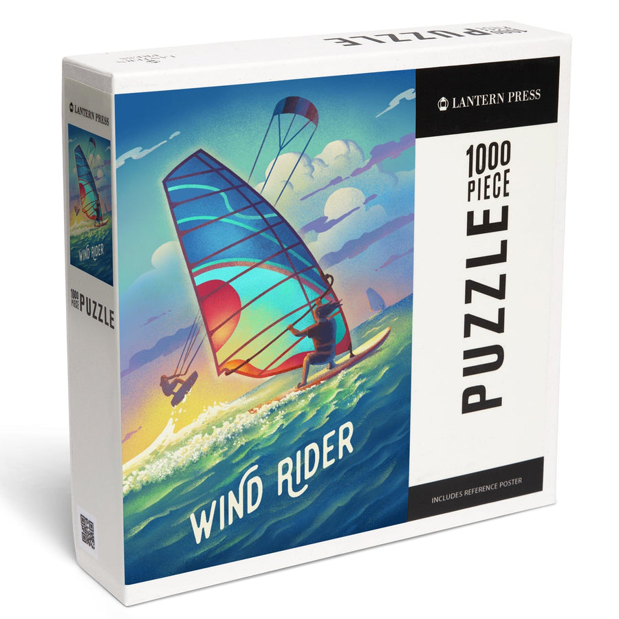Wind Rider, Lithograph, Windsurfing and Kitesurfing, Jigsaw Puzzle Puzzle Lantern Press 