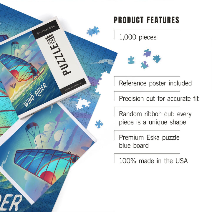 Wind Rider, Lithograph, Windsurfing and Kitesurfing, Jigsaw Puzzle Puzzle Lantern Press 