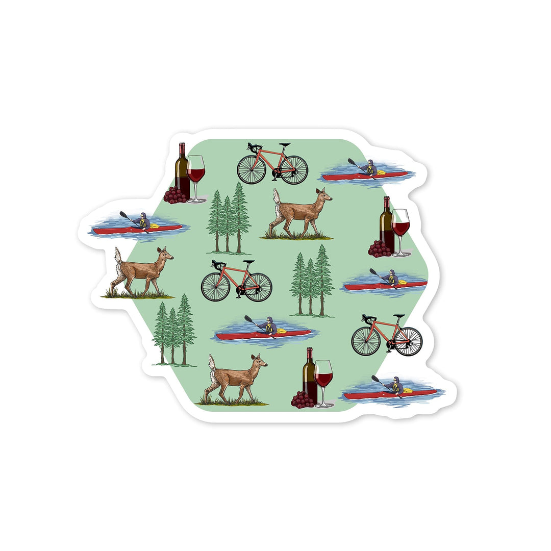 Wine, Bicycle, Deer, Kayak Pattern, Contour, Vinyl Sticker Sticker Lantern Press 