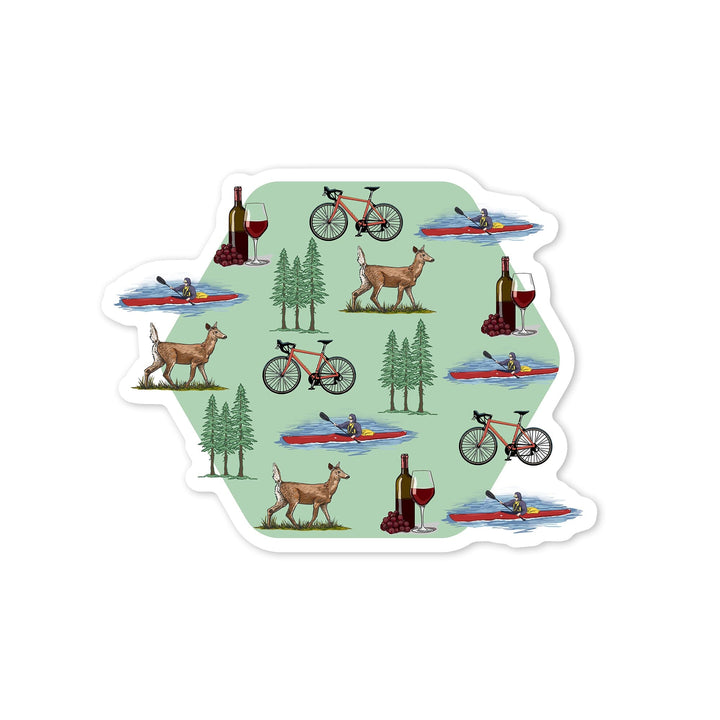 Wine, Bicycle, Deer, Kayak Pattern, Contour, Vinyl Sticker Sticker Lantern Press 