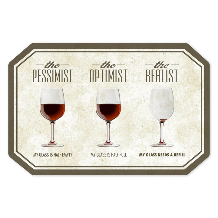 Wine Glasses, Pessimist Optimist Realist, Contour, Lantern Press Artwork, Vinyl Sticker Sticker Lantern Press 