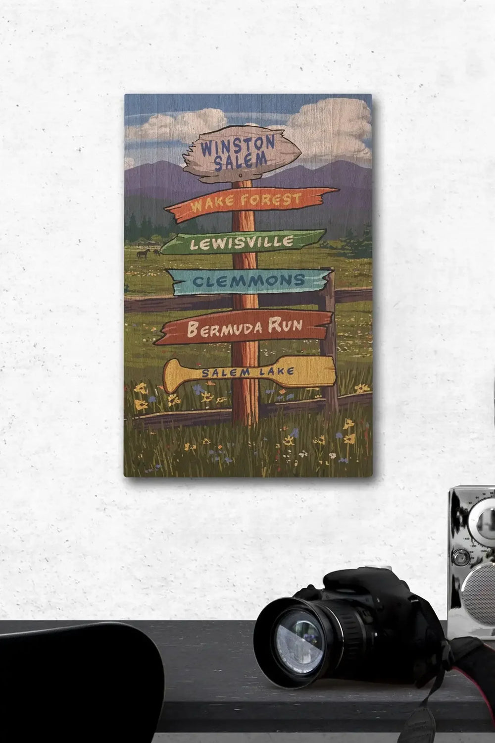 Winston-Salem, North Carolina, Destination Signpost, Lantern Press Artwork, Wood Signs and Postcards Wood Lantern Press 12 x 18 Wood Gallery Print 