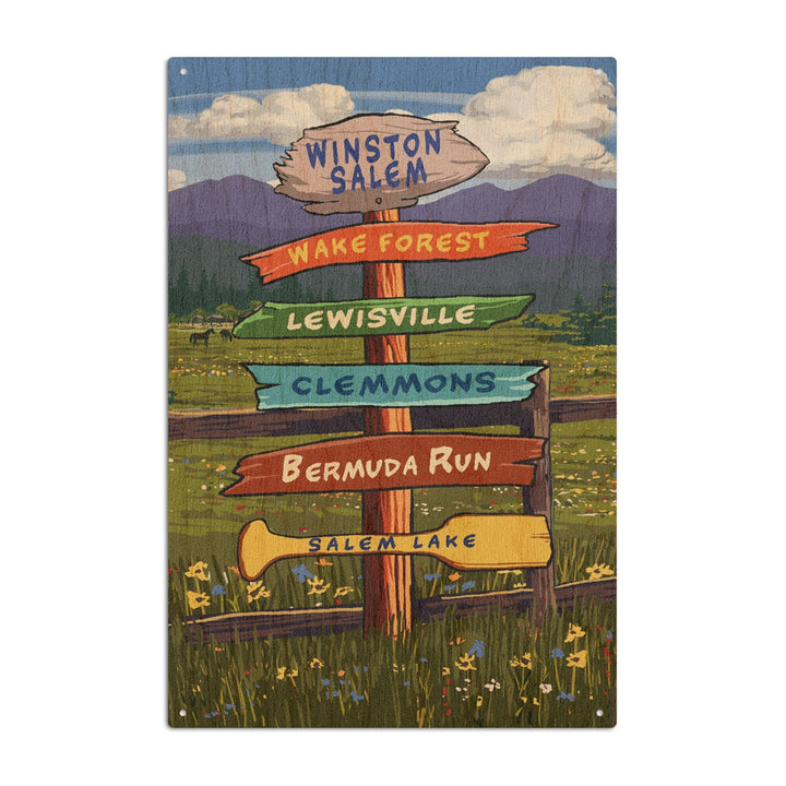 Winston-Salem, North Carolina, Destination Signpost, Lantern Press Artwork, Wood Signs and Postcards Wood Lantern Press 6x9 Wood Sign 