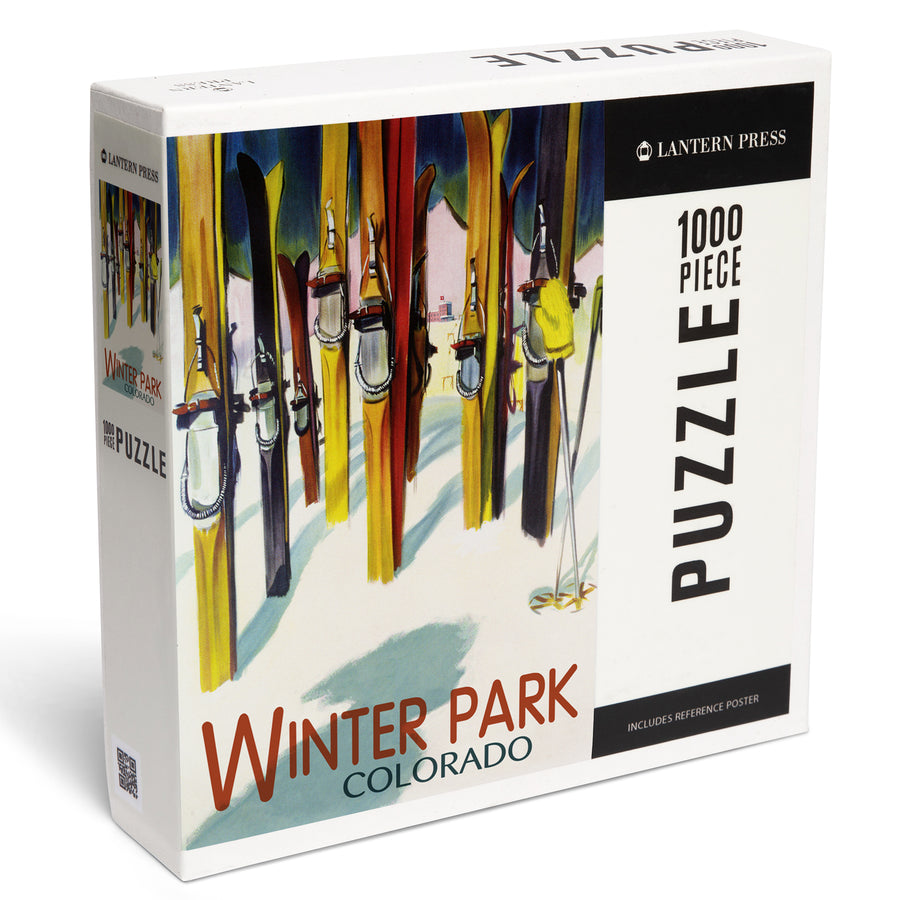 Winter Park, Colorado, Colorful Skis, Jigsaw Puzzle Puzzle Lantern Press 