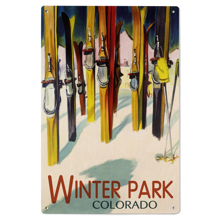Winter Park, Colorado, Colorful Skis, Lantern Press Artwork, Wood Signs and Postcards Wood Lantern Press 