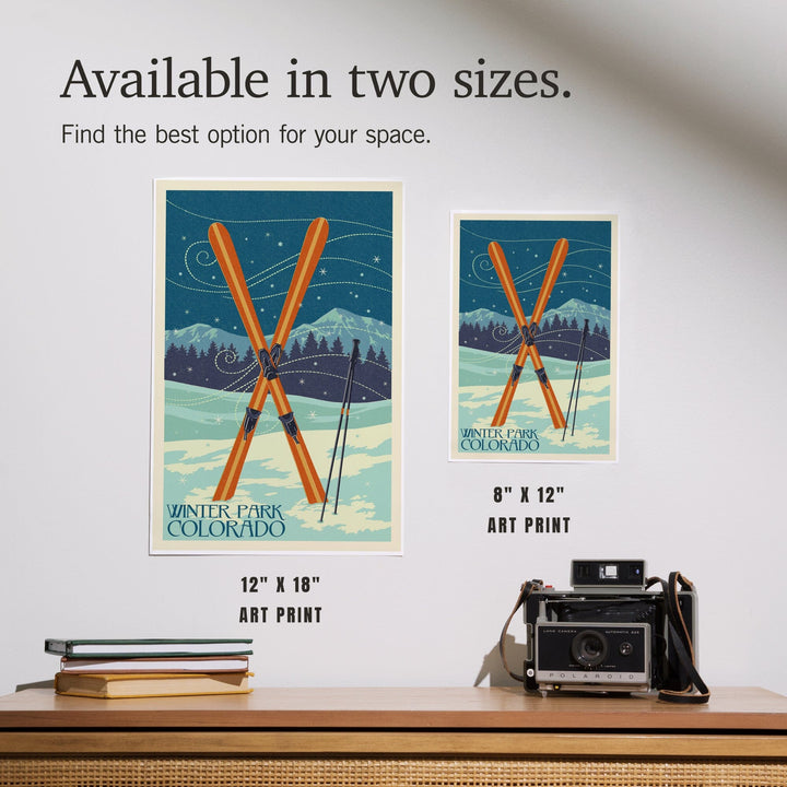Winter Park, Colorado, Crossed Skis, Letterpress, Art & Giclee Prints Art Lantern Press 