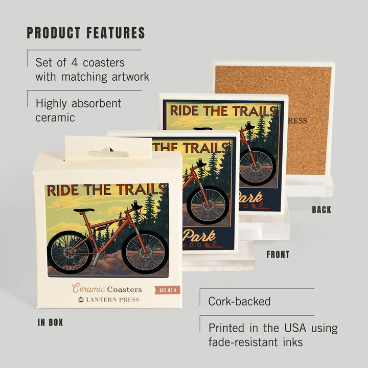 Winter Park, Colorado, Mountain Bike Scene, Lantern Press Artwork, Coaster Set Coasters Lantern Press 