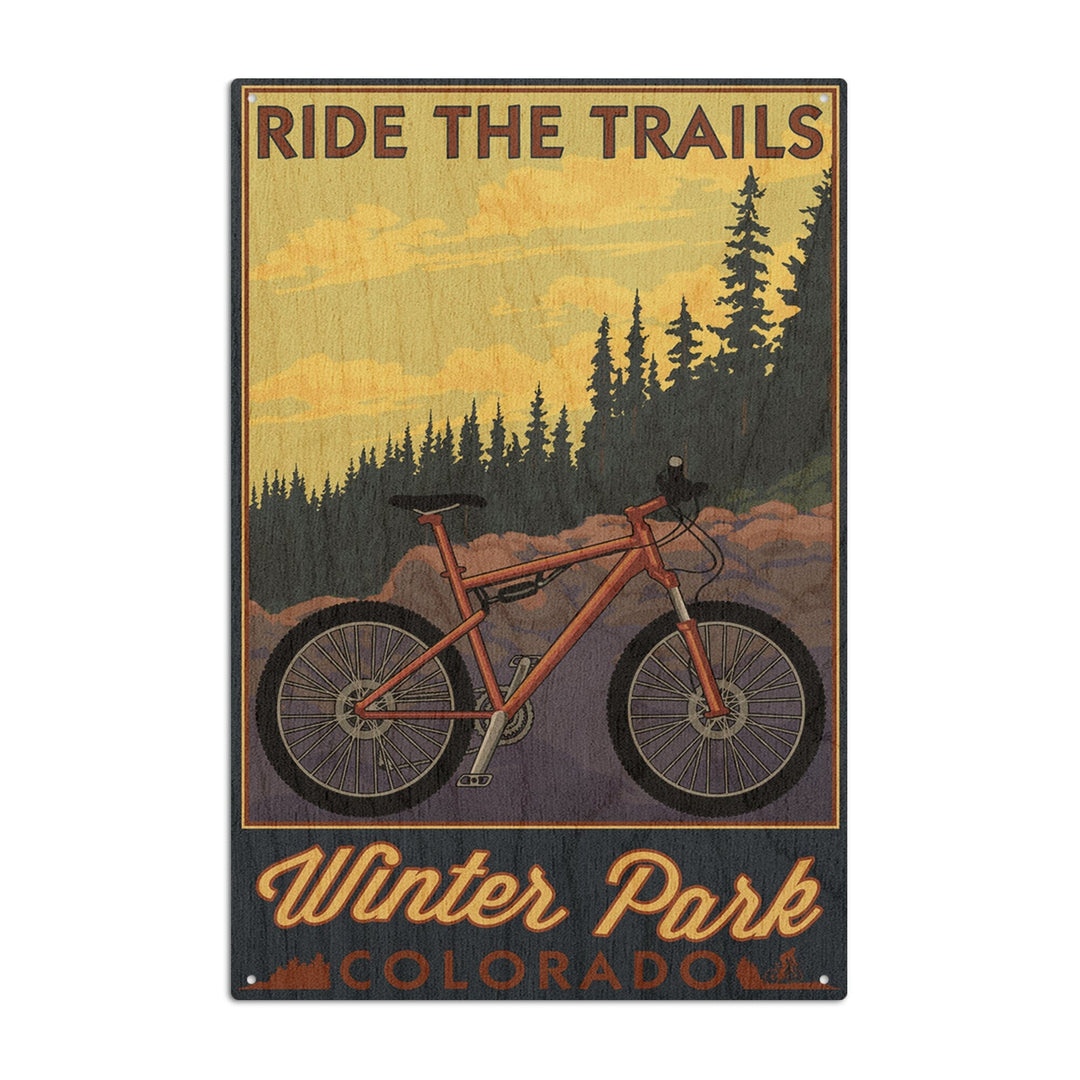 Winter Park, Colorado, Mountain Bike Scene, Lantern Press Artwork, Wood Signs and Postcards Wood Lantern Press 10 x 15 Wood Sign 