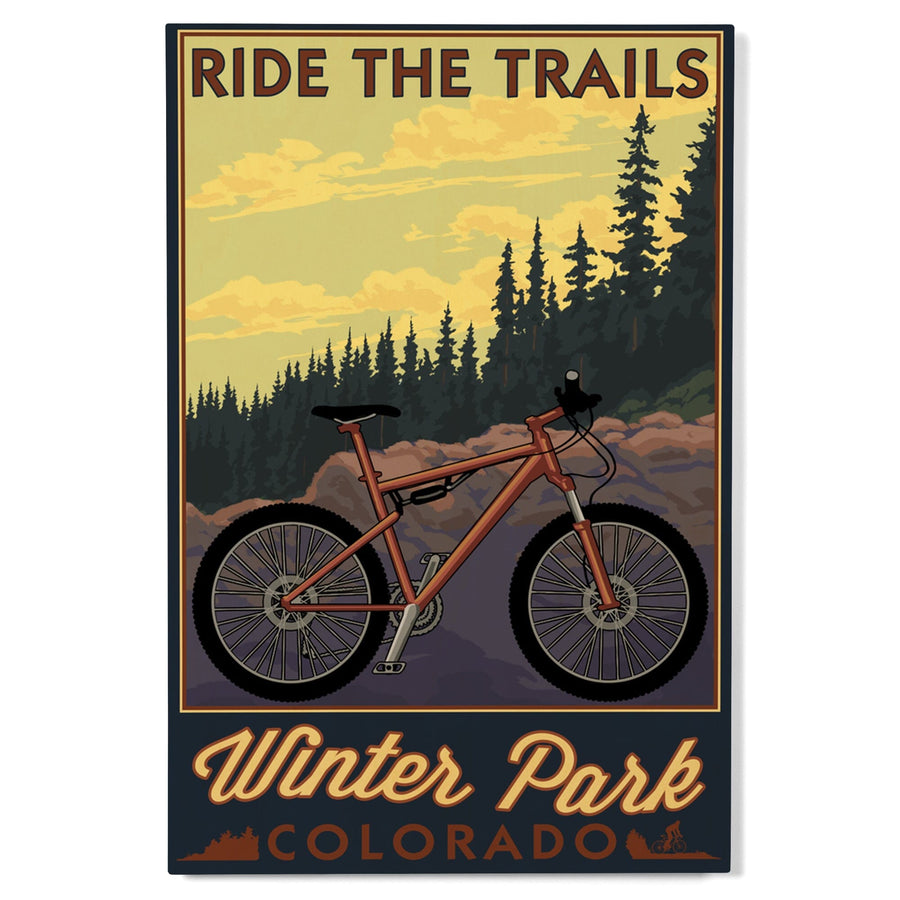 Winter Park, Colorado, Mountain Bike Scene, Lantern Press Artwork, Wood Signs and Postcards Wood Lantern Press 