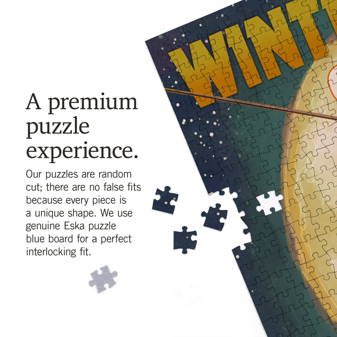 Winter Park, Colorado, Ski Lift and Full Moon, Jigsaw Puzzle Puzzle Lantern Press 