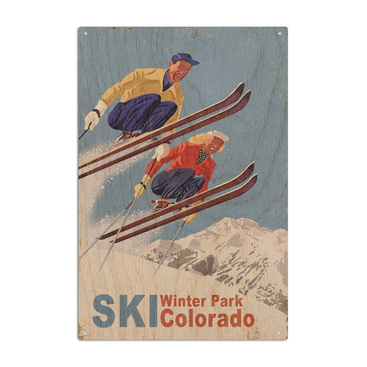 Winter Park, Colorado, Vintage Skiers, Lantern Press Artwork, Wood Signs and Postcards Wood Lantern Press 10 x 15 Wood Sign 
