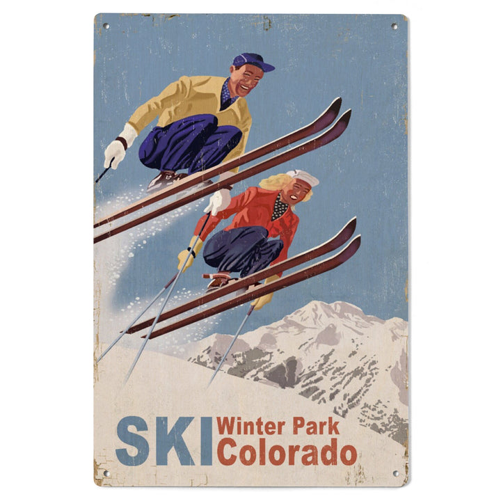 Winter Park, Colorado, Vintage Skiers, Lantern Press Artwork, Wood Signs and Postcards Wood Lantern Press 