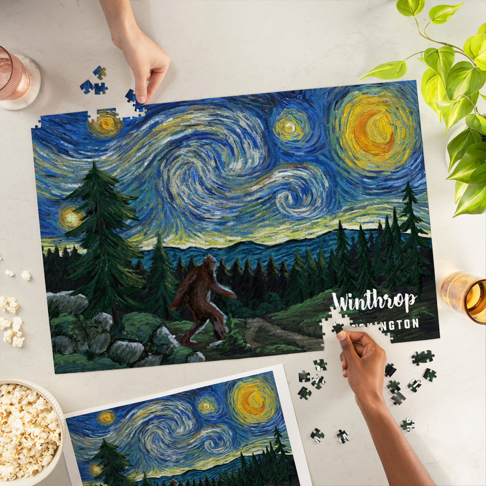 Winthrop, Washington, Starry Night, Bigfoot, Jigsaw Puzzle Puzzle Lantern Press 