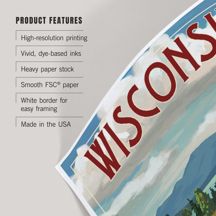 Wisconsin, Camper Van and Lake, Art & Giclee Prints Art Lantern Press 