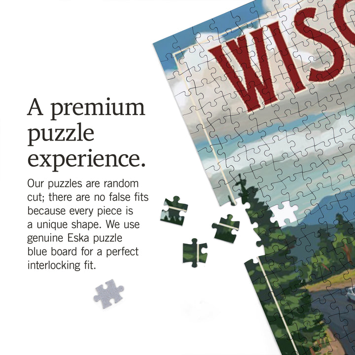 Wisconsin, Camper Van and Lake, Jigsaw Puzzle Puzzle Lantern Press 
